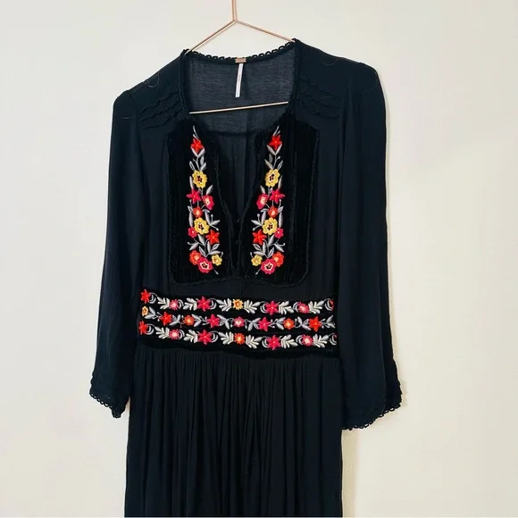 Free People Flora Embroidered Floral Midi Dress Boho - Picture 10 of 14